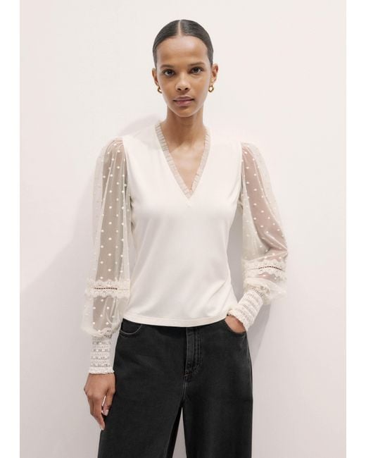 ME+EM Black Polka Dot Tulle Layering Blouse