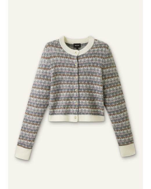 ME+EM Gray Jacquard Knit Crop Cardigan