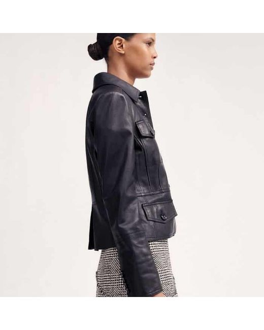 ME+EM Black Washed Leather Fitted Utility Jacket