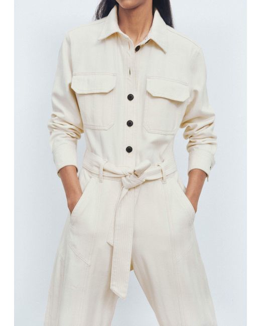 ME+EM White Cotton Herringbone Utility Jumpsuit