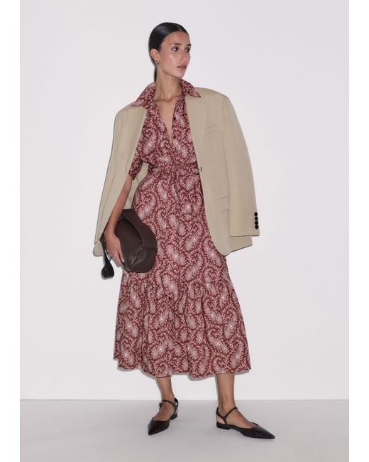 ME+EM Pink Cotton Dotted Floral Paisley Midi Shirt Dress + Belt