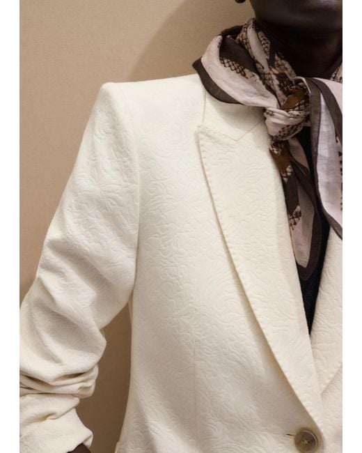 ME+EM White Luxe Jacquard Sharp Shoulder Contour Blazer
