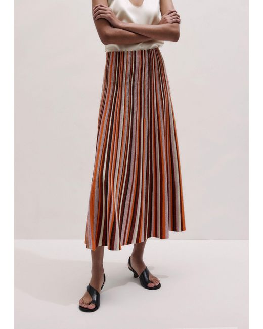 ME+EM White Metallic Textured Stripe Knit Maxi Skirt