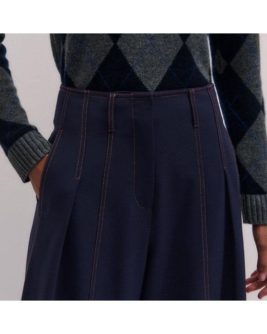 ME+EM Blue Contrast Top Stitch Wide Leg Pant