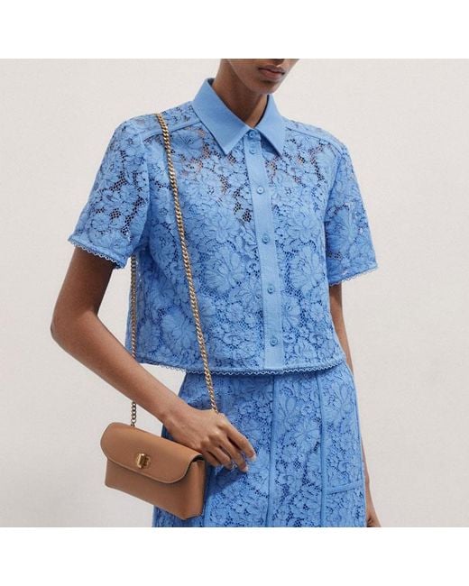 ME+EM Blue Lace A-Line Midi Skirt