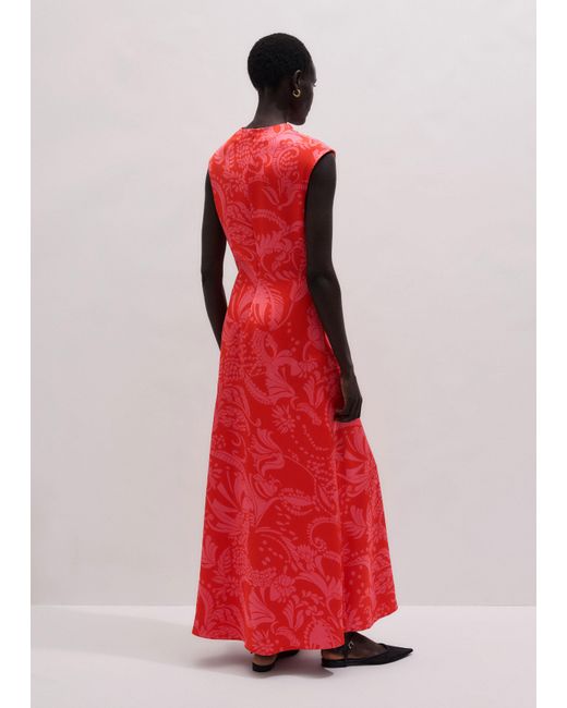 ME+EM Red Stylised Silhouette Print Bias Cut Full Length Dress