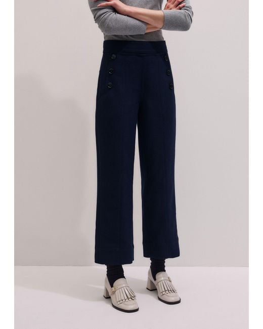 ME+EM Blue Button Front Straight Crop Trouser