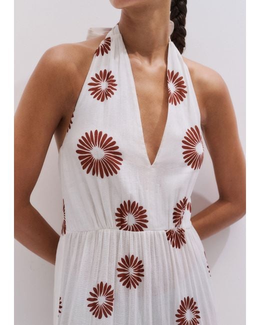 ME+EM White Cotton Modern Daisy Print Full Length Dress Soft-Cinnamon