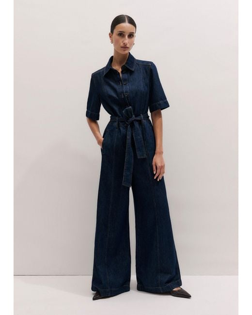 ME+EM Blue Relaxed Wide Leg Jumpsuit + Belt