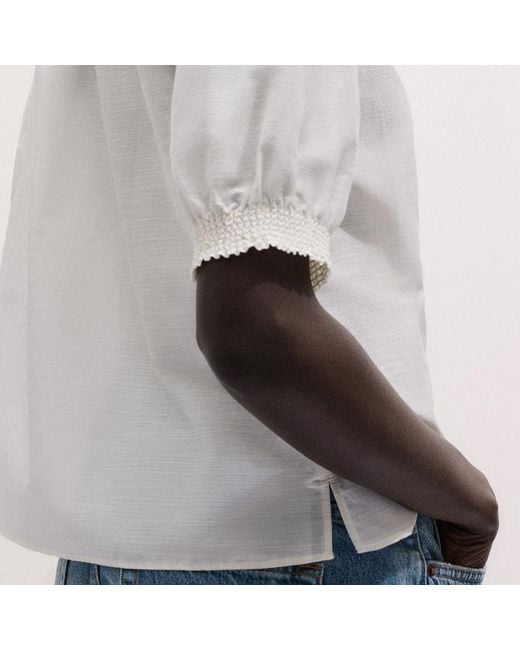 ME+EM Multicolor Silk Cotton Trim & Pintuck Detail Straight Blouse