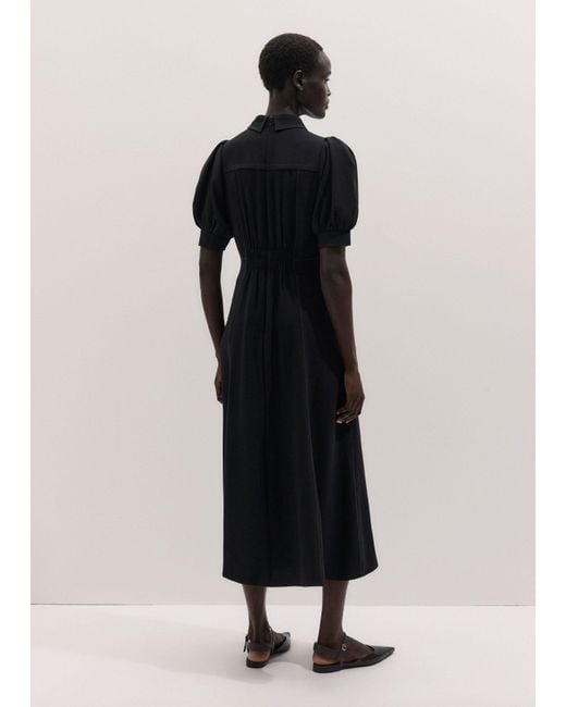 ME+EM Black Contrast Stitch Fit And Flare Midi Shirt Dress
