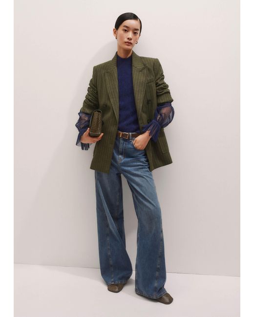 ME+EM Blue Lace Insert Tulle Layering Blouse