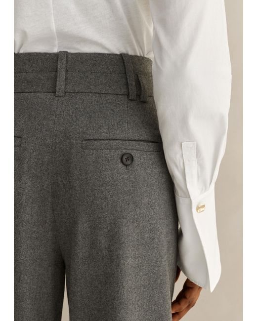 ME+EM Natural Flannel High-waisted Wide-leg Trouser