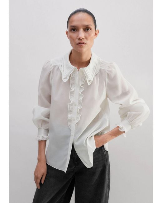 ME+EM Gray Silk Cotton Organza Embroidery Detail Blouse