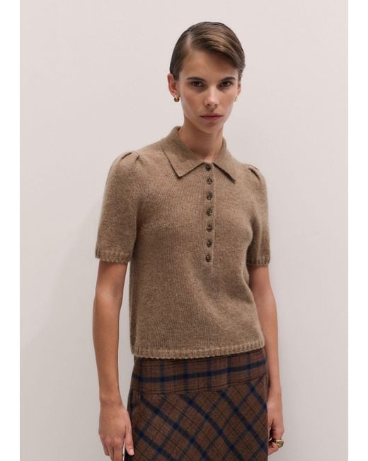 ME+EM Brown Merino Cashmere Silk Pouf Sleeve Knit Tee