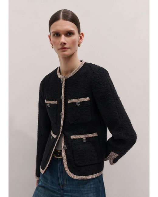 ME+EM Black Straight Fit Jacket With Statement Trims