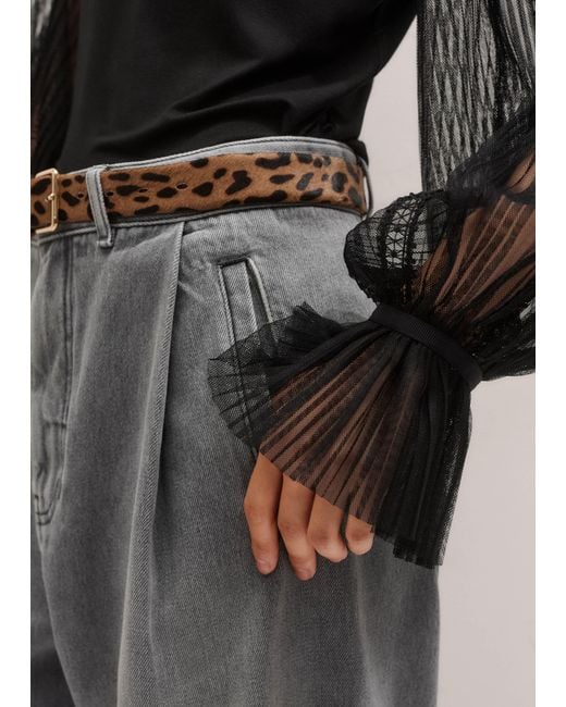 ME+EM Black Lace Insert Tulle Layering Blouse