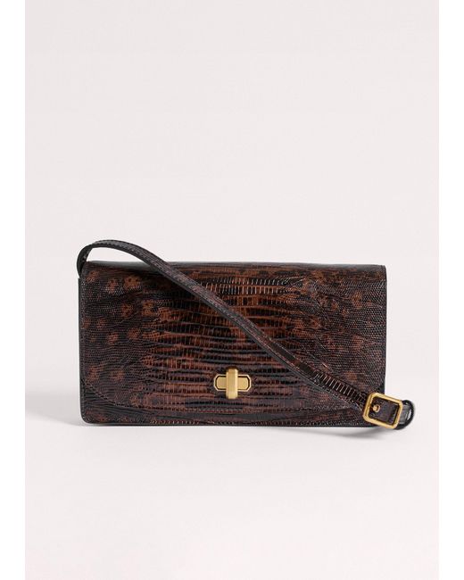 ME+EM Brown Lizard Embossed Small Clutch+Crossbody Bag