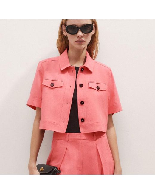 ME+EM Pink Lightweight Tailored Shirt Jacket Camellia Rose