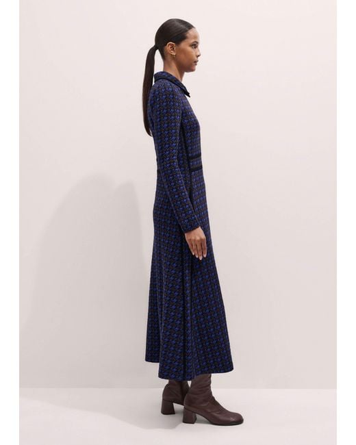 ME+EM Blue Houndstooth Jacquard Ponte Maxi Dress