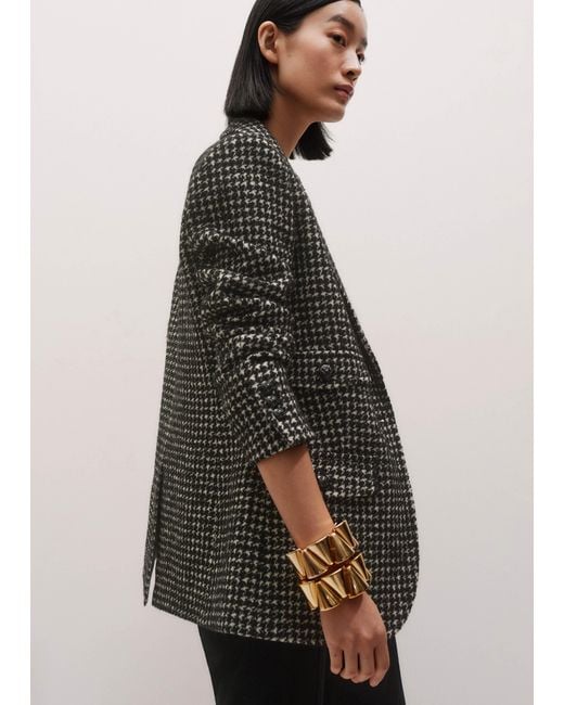 ME+EM Black Houndstooth Sharp Shoulder Blazer/Ivory