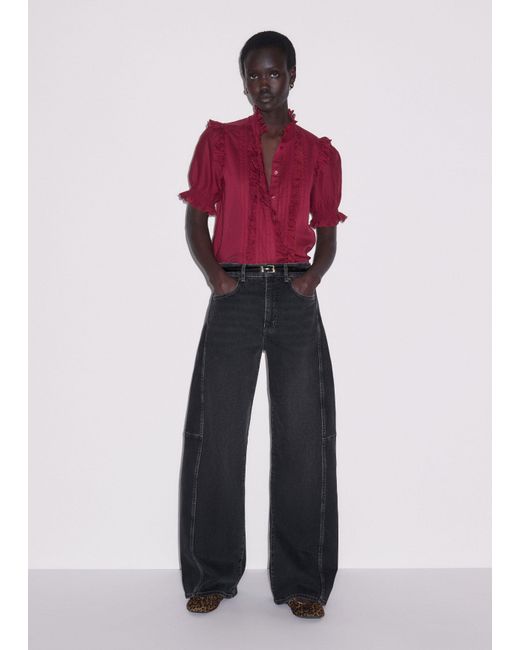 ME+EM Red Cotton Schifflie Blouse