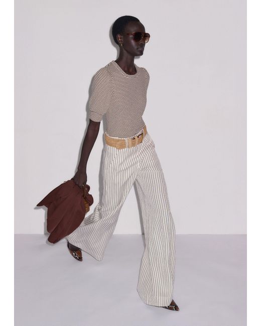 ME+EM Gray High Waist Wide-Leg Trouser Ivory-Cinnamon
