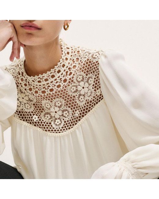 ME+EM Natural Silk + Lace Long Sleeve Blouse