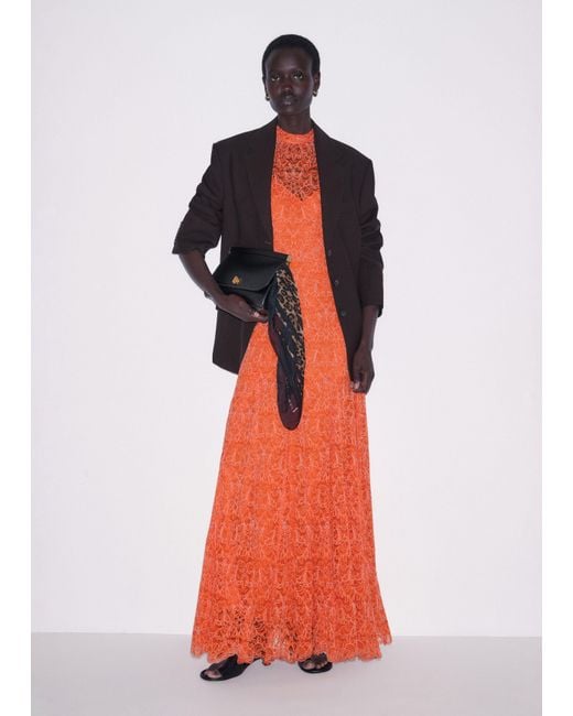 ME+EM Orange Two Tone Lace Fit & Flare Full Length Dress + Slip