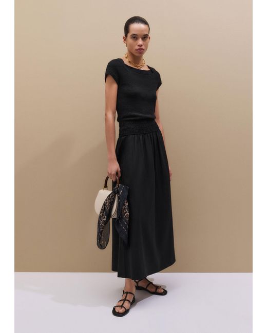 ME+EM Natural Knit Mixed Media Fit And Flare Maxi Dress