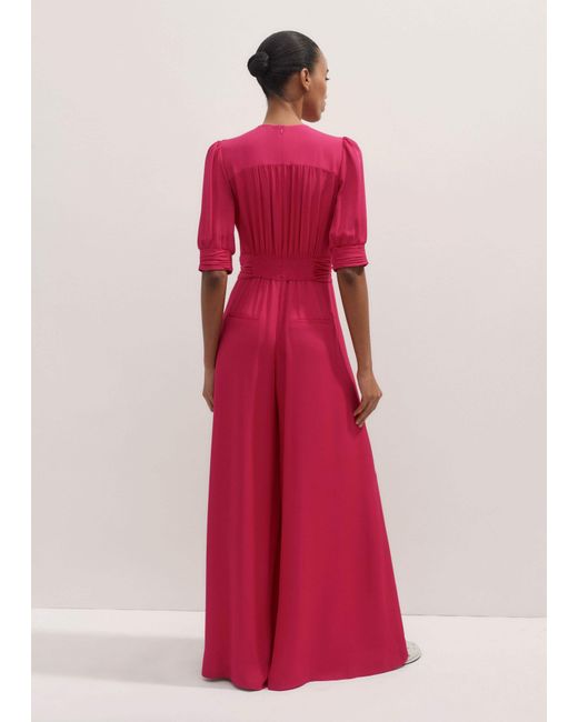 ME+EM Red Silk Wide-Leg Jumpsuit + Tie