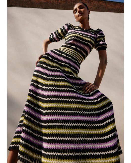 ME+EM Multicolor Cotton Stripe Chevron Fit And Flare Maxi Dress