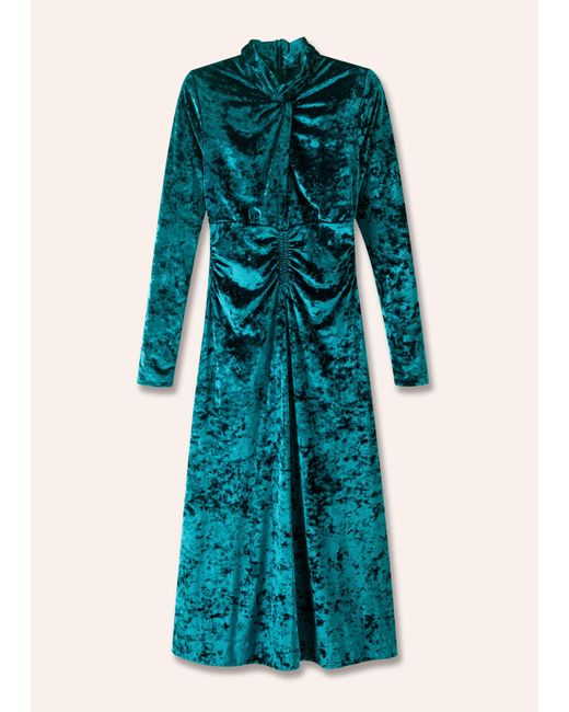 ME+EM Green Crushed Stretch Velvet Fit And Flare Maxi Dress