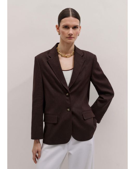 ME+EM Brown Crease-Less Linen Deconstructed Lightweight Summer Blazer