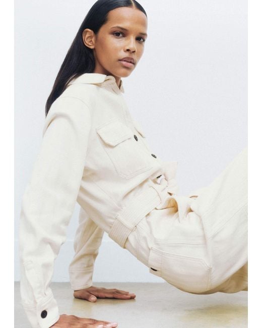ME+EM White Cotton Herringbone Utility Jumpsuit