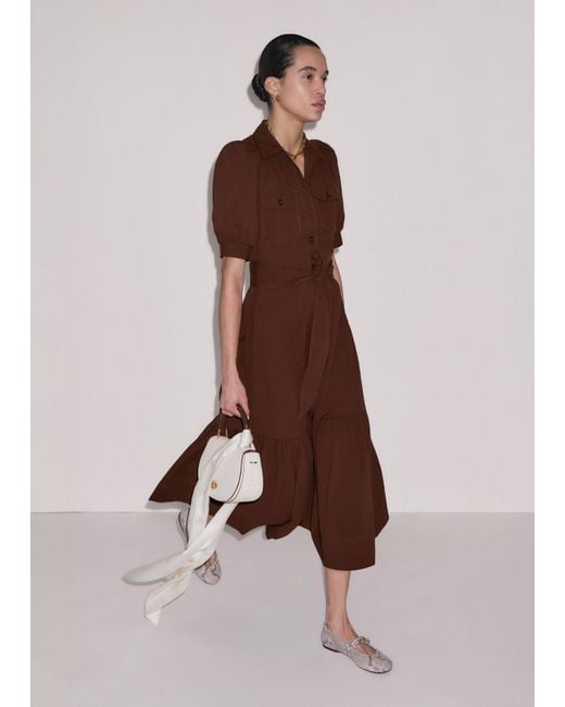 ME+EM Brown Seersucker Midi Shirt Dress + Belt