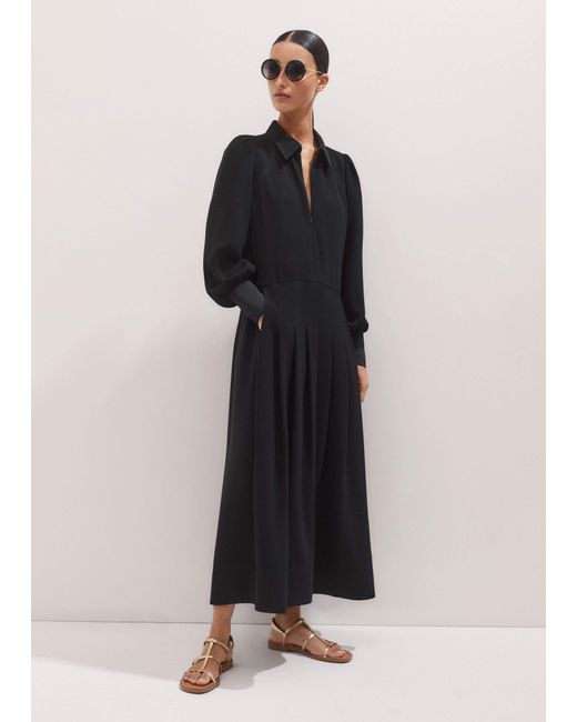 ME+EM Black Modern Twill Pleated Maxi Dress