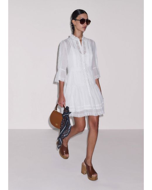 ME+EM White Cotton Voile Lace Trim Short Dress + Slip