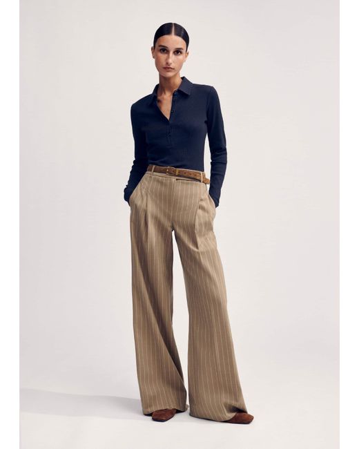 ME+EM Natural Lightweight Pinstripe Wide-Leg Trouser