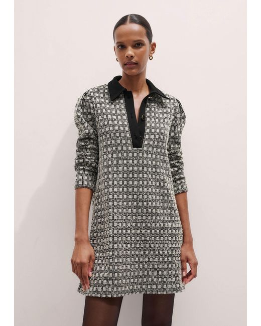ME+EM Brown Statement Button Jacquard A-Line Dress