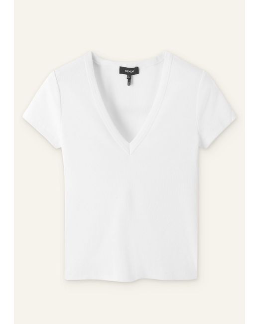 ME+EM White Ultimate Fitted Rib V-Neck Tee