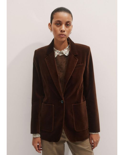 ME+EM Brown Velvet Sharp Shoulder Blazer