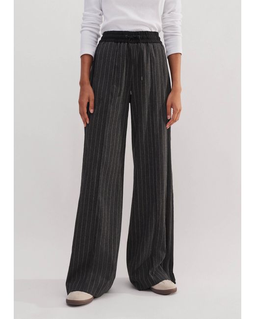 ME+EM Black Pinstripe Wide-Leg Track Pant