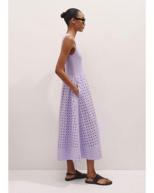ME+EM Purple Knit + Broderie Mixed Media Midi Dress