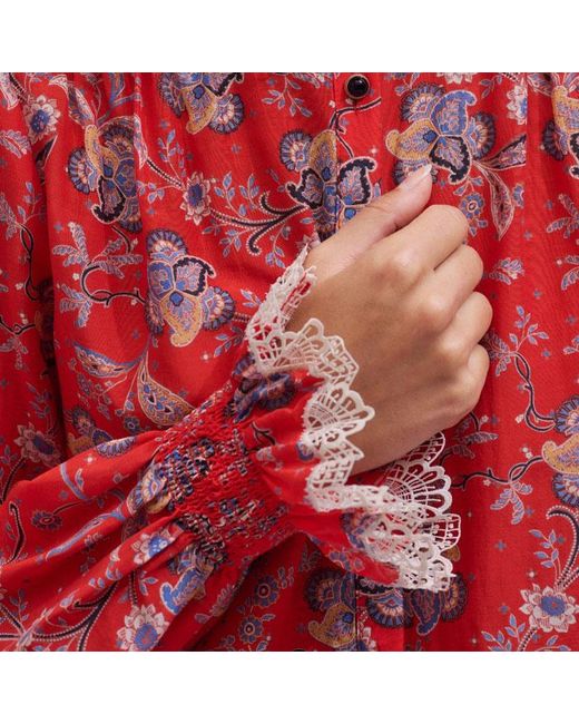 ME+EM Red Ornate Floral Paisley Print Blouse