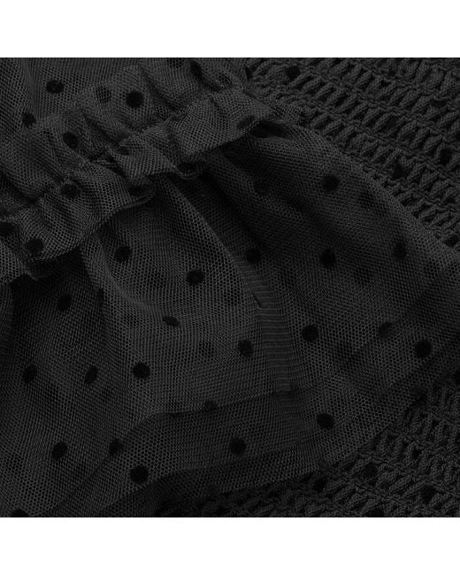 ME+EM Black Polka Dot Tulle Ruffle Maxi Dress + Belt