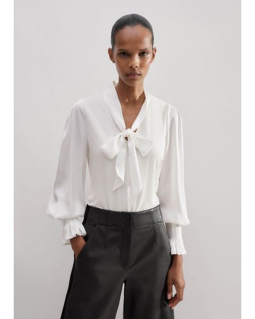 ME+EM White Fluid Pussybow Layering Blouse