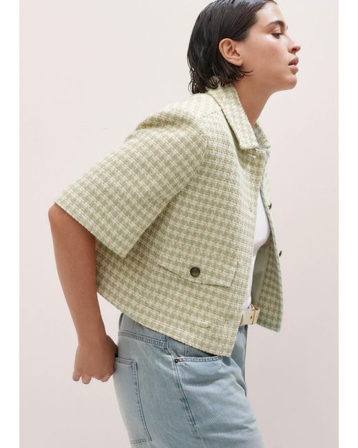 ME+EM Natural Dogtooth Short Sleeve Jacket