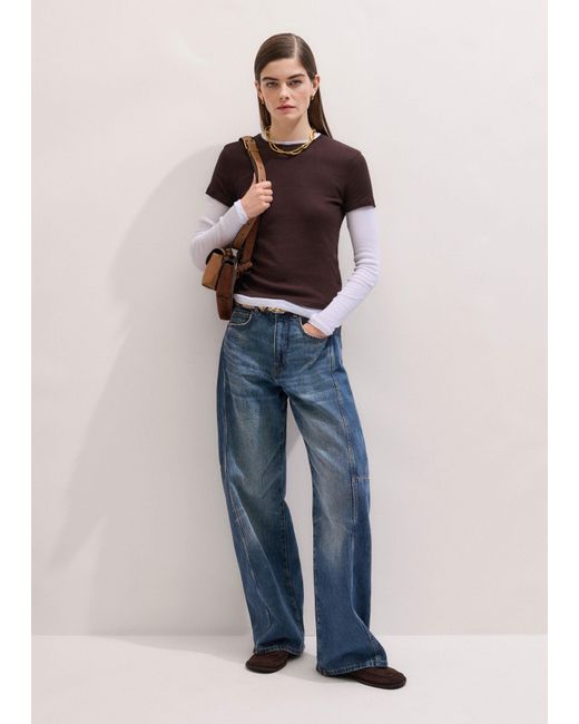 ME+EM Blue Sheer Rib Double Layer Top Summer Chocolate Soft