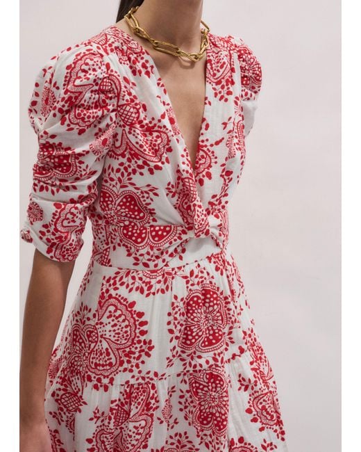 ME+EM Red Fit & Flare Twist Detail Cheesecloth Short Dress Soft